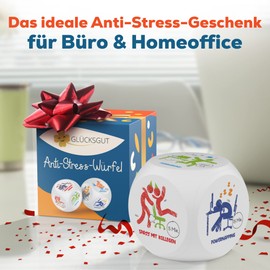 GLÜCKSGUT® Anti-Stress Cube, Pictograms, Funny Stress Cube, 6 Designs, Gift Box & Instructions, Anti-Stress Toy, Colleague Gift, Office Gift, Anti-Stress Gift, Stress Relief