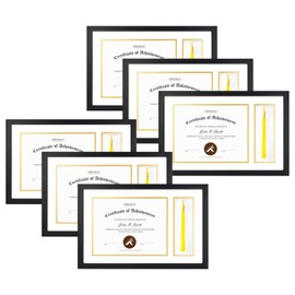 Golden State Art, 11x17.5 Black Diploma Frame with Tassel Holder for 8.5x11 Diploma and Tassel Frame, Graduation Shadow Box with Solid Wood and Tempered Glass, White Over Gold Mat for Wall, 6 Pack