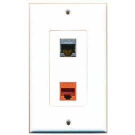 RiteAV 1 Port Shielded Cat6 Ethernet 1 Port Cat6 Ethernet Orange Wall Plate Oversized Jumbo MIDI