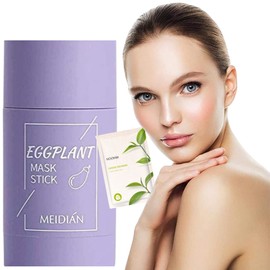 Green Tea Cleansing Mask Stick, Green Tea Face Mask, Purifying Solid Green Clay Stick Mask for Blackhead Remove, Anti Acne Oil Control & Clean Pores for all Skin Types Women & Men(Eggplant+Sheet mask)