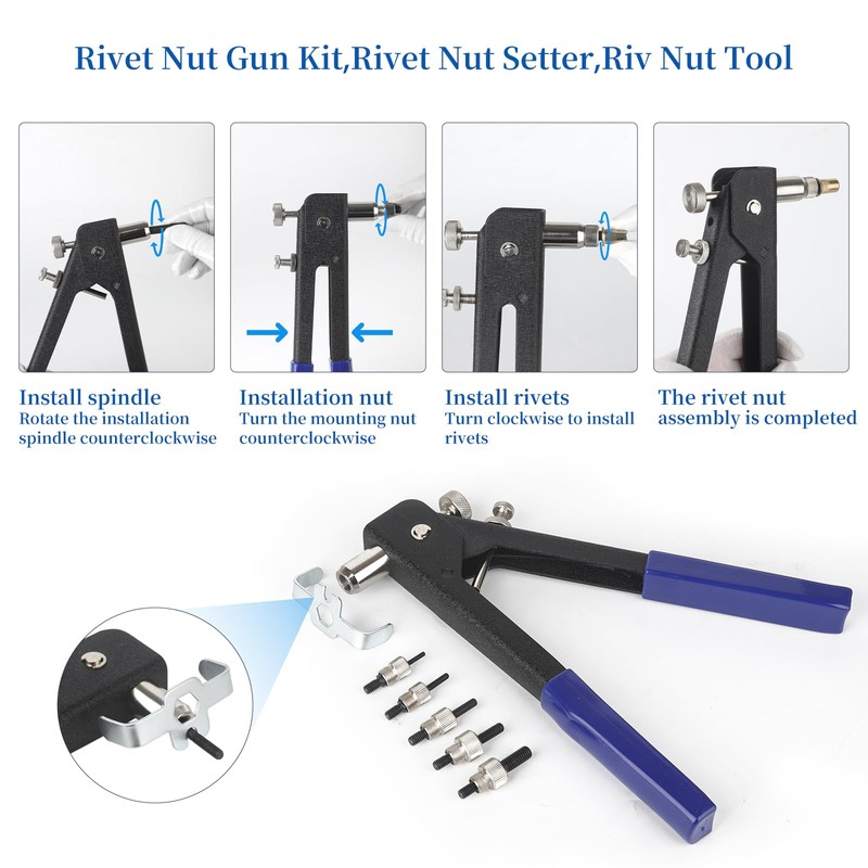Rivet nut Tool kit,rivnut Tool,500Pcs Metric Rivet Nut Combination (M3/M4/M5/M6/M8)