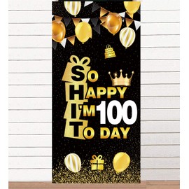 So Happy I’M 100 Today Black Gold Banner Backdrop Crown Hallo Hundredth Cheers to 100 Years Old Theme Decor for Man Woman Happy 100th Birthday Party Photo Booth Props Decorations Favors Supplies