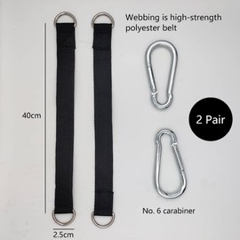 Rope Hanging Chair, Hook Carabiner for Door Bar, Hammock Attachment, Swing Attachment Tree, Swing Hanging Strap, Hammock Hanging Chair, Waterproof D-Rings, Polyester Fibre Strap (2 x 40 cm)