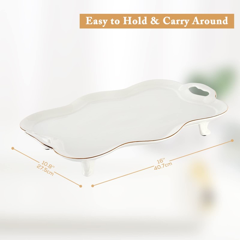 DUJUST Porcelain Serving Tray with Handles, Luxury British Style Coffee