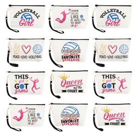 12Pcs Volleyball Makeup Bags , Volleyball Inspirational Gifts for Women, Volleyball Stuff Cosmetic Pouch Bag Accessories for Volleyball Team Players, Birthday Gifts for Volleyball Lovers Her Friends