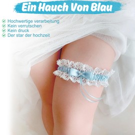 Yoljun Blaues Strumpfband, Elegantes Brautschmuck Mit Schleife Und Spitze, Verstellbares Damen Hochzeitsstrumpfband für Hochzeit Brautparty Abendmode (Hellblau)