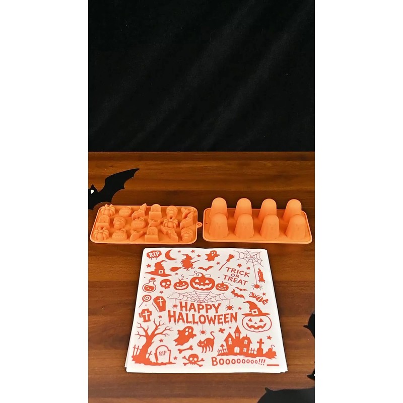 Molde De Silicona Halloween Con Papel Encerado Impreso