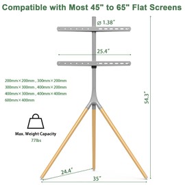 UPGRAVITY Easel TV Stand with Tripod Base for 45-65 inch LED LCD OLED Flat Screens, 180°Swivel TV Floor Stand for Apartment, Bedroom, Studio - Height Adjustable Portable TV Stand w/Cable Ties, Gray