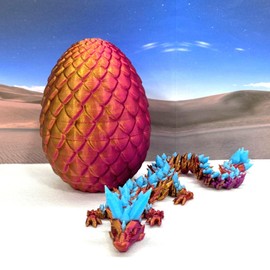 3D Printed Dragon, Glow in The Dark Crystal Dragon with Egg, Red Purple Gold Crystal Dragon, Home Office Decor Executive Desk Toys, Fidget ADHD Toy for Autism/ADHD - GD001-RPG