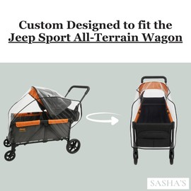 SASHA'S Rain and Wind Cover for Jeep Sport All-Terrain Stroller Wagon, Clear Design, Ventilation Holes, Maximum Coverage Made in USA (Stroller not Included)