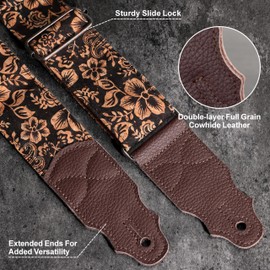 YIKOKO Guitar Strap 2", Special Softwood Chip Pressing Process, for Acoustic and Bass Electric Guitars, Free Button, 2 Strap Locks and 4 Guitar Picks
