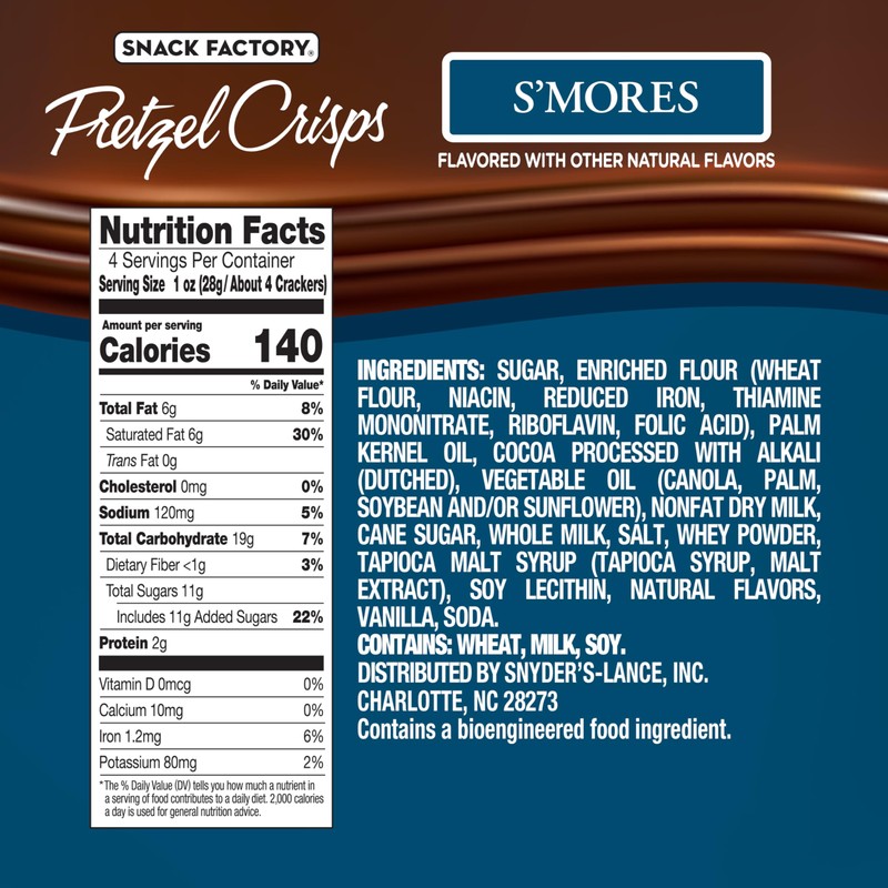 Snack Factory S'mores Pretzel Crisps, 4 Oz Bag