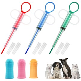 ElevaPulse Pill Dispenser for Cats and Dogs - Set of 6 with Pill Assist Cat, Medication Syringe and Finger Toothbrushes for Pet Care