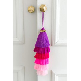 Tassellini Multi-Colored Layered Large Cotton Tassel with Hanging Loop for Furniture Décor, Home or Handbag Accessory (Purple)