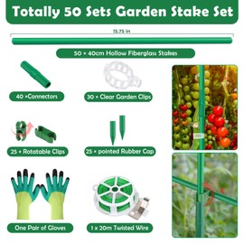 Cludoo 232PCS Garden Stakes Set with 70 Sets Fiberglass Plant Stakes Sticks Supports and Accessories, DIY 4ft 5ft 6ft 7ft Tomato Stakes for Tomato,Vegetables, Pepper, Fences Indoor Outdoor Plants