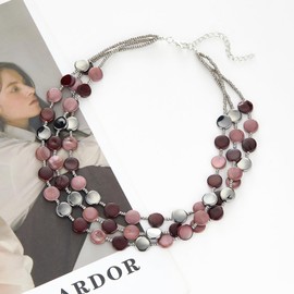 FULU AUTUMN Crystal Pearl Necklace, Boho Shell Necklace, Women's Statement Colourful Multi-Row Necklace, Fashion Jewellery, Gifts for Women, Metal, No Gemstone