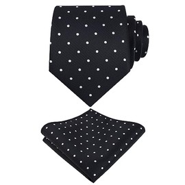 Alizeal Mens Classic Polka Dot Necktie and Hanky for Business Formal Tie with Pocket Square Set, Black+White