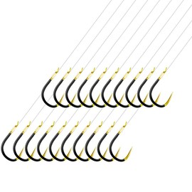 AMHDV Small Barbless Fishing Hook with Line, Tiny Fish Hooks and Leader (Pack of 20) (Black Gold, 18# (0.22-1.1lb))