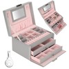 Three Layer Jewelry Storage Box PU Leather Necklace Rings Earrings