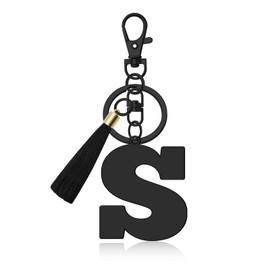 Initial Letter Keyring for Purse Backpacks Handbags Letter A-Z Keychain with Tassel Initial Keychain Gifts for Daughter Sisters Graduation Christmas Birthday Gift Alphabet Initials Keyring (Letter S)