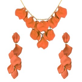 DEYOUM Flower Rose Petals Earrings Necklace Set for Women Trendy Romantic Matte Flower Rose Petals Floral Layered Earrings Necklace Seaside Summer Beach Party Jewelry Gifts Accessory (orange)