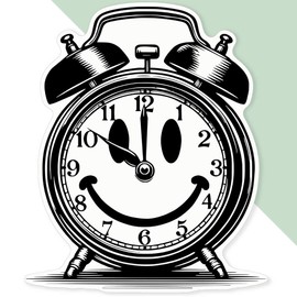 Extra Large 460mm 'Smiling Alarm Clock' Permanent Sticker Decal for Cars/Windows/Bins/Walls (DW00139407)