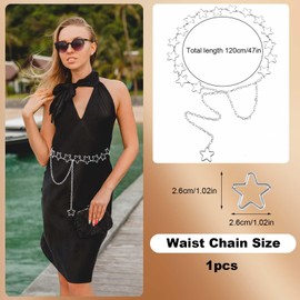 Women Star Belt Waist Chain Silver Chain Belt Adjustable Waist Belt Belly Belt Western Belt Chain Body Chains for Dress Skirts Jeans