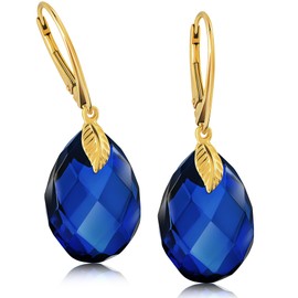 Amber by Mazukna - Blue Amber Drop Earrings, Dark Blue, Hanging Gemstone Jewellery for Women, with Gold-Plated Silver AG925 Clasp, Sterling Silver