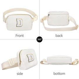 VOROLO Fanny Pack Crossbody Bag For Women And Men Belt Bag Gift For Women Bum Bag with Adjustable Strap for Sports, White Letter D, 1 Pack Initial Letter White