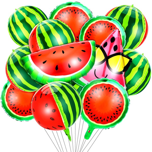 Gejoy 12 Pieces Watermelon Foil Balloons Cartoon Fruit Foil Balloons Tropical Watermelon Balloons Watermelon Theme Decorations for Watermelon Party Decoration Birthday Party Supplies, 6