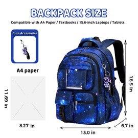 Cute School Backpack for Teen Boys Kawaii Waterproof Large Capacity Bookbag for Kids Elementary Middle School Preppy Aesthetic Book Bag with Cute Accessories for Ages 6-8 8-10 10-12 (Dark Blue)