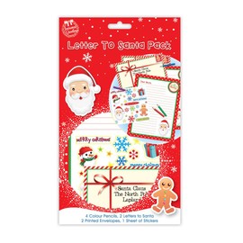Letter to Santa pack containing 4 coloured pencils, 2 letters to Santa, 2 printed envelopes, 1 sheet of stickers.