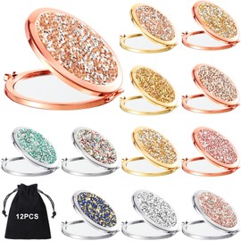 Cindeer Espejo Compacto de Aumento Cosmtico Herramienta de Maquillaje de Bolsillo Plegable Espejo de Mano Redondo de Diamantes de Imitacin con...     