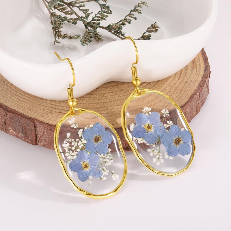 Forget-Me-Not Oval Pendant Earrings | Oval Drop Dangle Earrings for