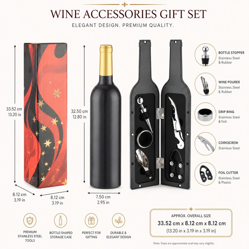 5-Piece Wine Accessory Set for Home Bars – Bottle-Shaped Corkscrew