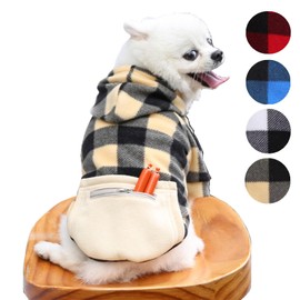 Plaid Dog Hoodie for Small Medium Large Dogs with Zipper Pocket,Fleece Dog Cat Christmas Outfit Winter Clothes,Christmas Puppy Cat Sweaters for Dogs Cats 1~90lbs(Beige,L)