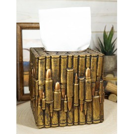 Ebros Gift Rustic Western Military Style Spherical Rifle Ammo Rounds Shells Gold Tone Bullets Bathroom Accessory (Tissue Box Holder Case)