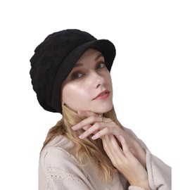 YAMEE Women's Winter Knitted Beanie Hat Women's Wool Hat Warm Beret Hat Ribbed Cap Women's Winter Hats, M9002*BK