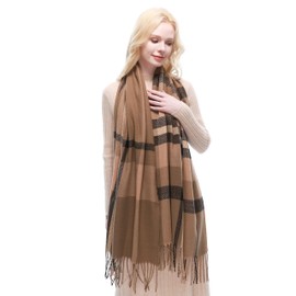 RIIQIICHY Women's Winter Checked Scarves Scarves Winter Scarf Women Cuddly XXL Pashmina Scarf Autumn, tan black camel