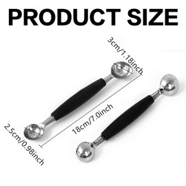 2 PCS Double Sided Melon Baller, Round Melon Balls Fruit Baller Scoop Melon Baller Scoop Stainless Steel Melon Baller Melon Scoop Double Scoop Ice Cream Cone Double Dessert Scoop for Fruit Ice Cream