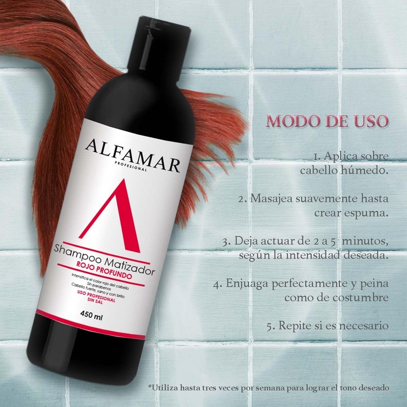 Shampoo Matizador Rojo Profundo Alfamar Para Intensificar Tonos Rojos, Cobrizos,