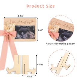 Baby Sonogram Picture Display Sign - Baby Announcement Ultrasound Picture Frame, “Love at First Sight” Babi Scan Photo Frame, Pregnancy Reveal Wooden Photo Holder with Floral Decor & Bow