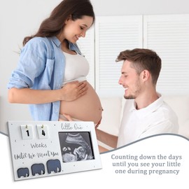 Marco de Foto de Ecografía, Marco de Ultrasonido para Bebé Marco de Fotos de Recuerdo de Embarazo Recuerdo de Ultrasonido con Cuenta Atrás, Decoración para Regalos de Padres Regalos de Bebés (Elefante)