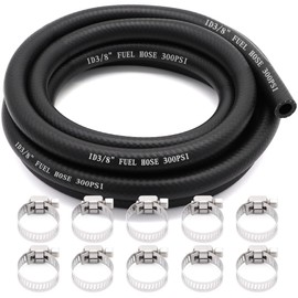 Jeemiter 3/8 Inch x 10FT Fuel Line Hose Push Lock Fuel Hose Rubber NBR SAE 30R7 300PSI with 10 Clamps