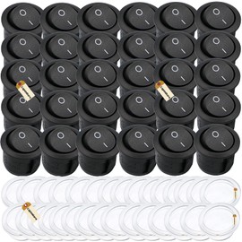 Lsgoodcare 30PCS Round Type Switch Black AC 6A 250V 10A 125V 2 Pin ON/Off I/O SPST Snap in Mini Boat Rocker Switch with 30Pcs Waterproof Cap