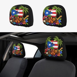 TZBVTAU 2 Pack Funny Puerto Rico Car Headrest Cover Elastic,Universal Car Seat Head Rest Cover Protector,Interior Front & Rear Seat Headrest Pads Decor for SUV Auto