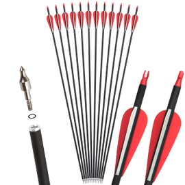 CENWTY 30 Inch Archery Carbon Arrows Archery Target Arrows Spine 500 Adult Hunting Arrows for Compound Bow Hunting Recurve Bow Longbow (red)