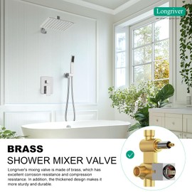 Longriver Shower Faucet Set, Shower System Bathroom High Pressure 10 Inches Rainfall Shower Head with Handheld Spray, Wall Mounted Shower Fixtures with Shower Valve and Trim Kit, Polished Chrome