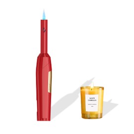 Navpeak Candle Lighter with Fuel Visible Windproof Straight Flame Blow Torch Lighter for Candle Kitchen Fireplace Outdoor BBQ Grill(Butane NOT Included) (Pink)
