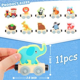 LovesTown 11PCS Magnetic Wooden Animals Train Set, Montessori Toys for Toddlers Toys for Preschool Learning Activities Birthday Kids Boys Girls